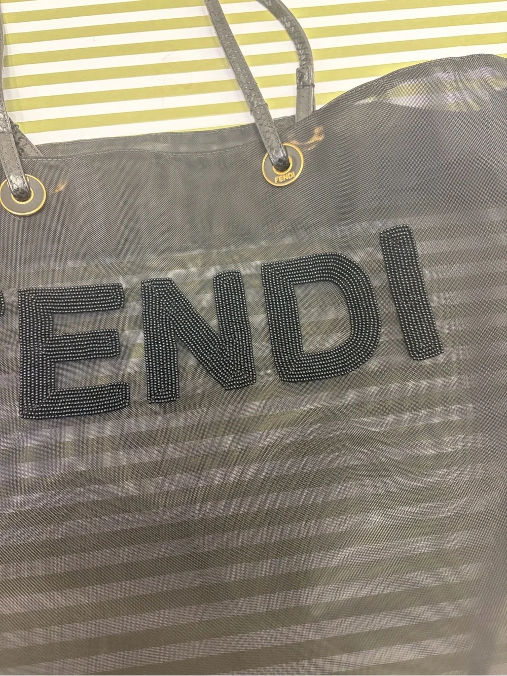 Fendi Black Mesh Beaded Tote Bag